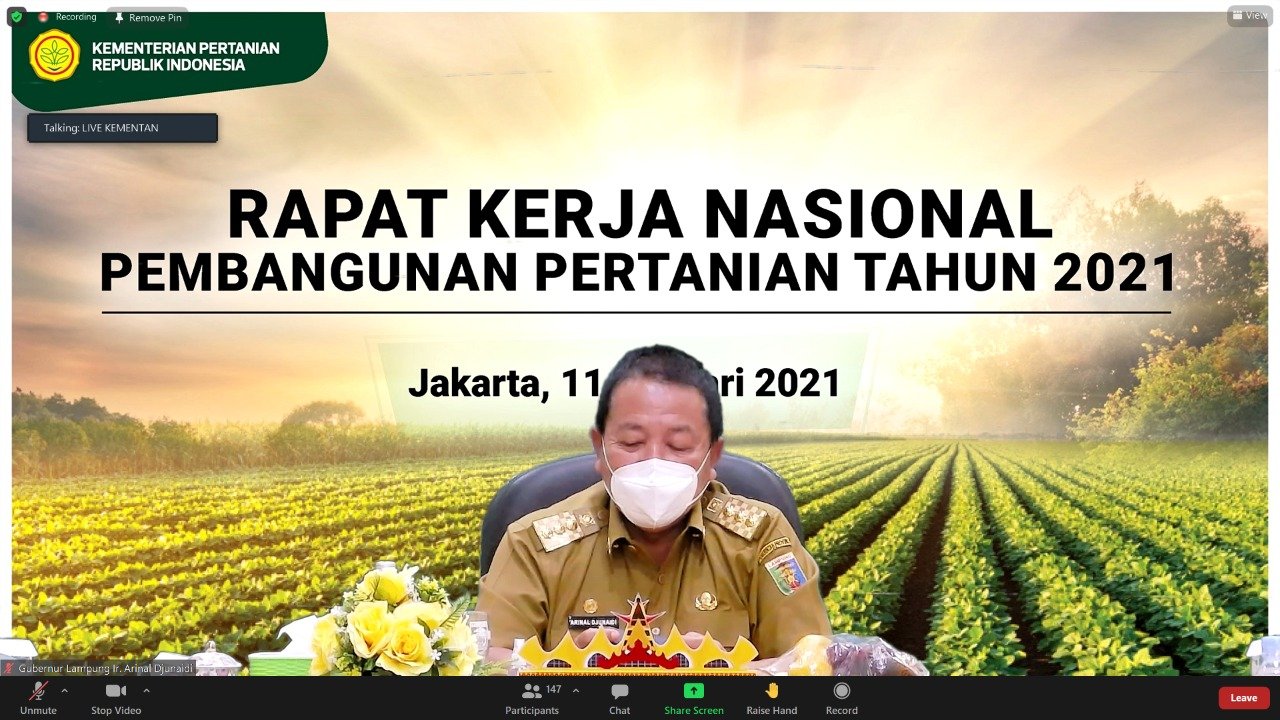 Gubernur Lampung Ikuti Rakernas Pembangunan dan Pertanian Tahun 2021