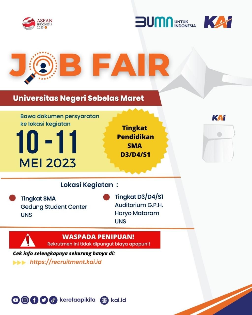 Siap-siap, KAI Buka Rekrutmen di Job Fair UNS Pada 10-11 Mei 