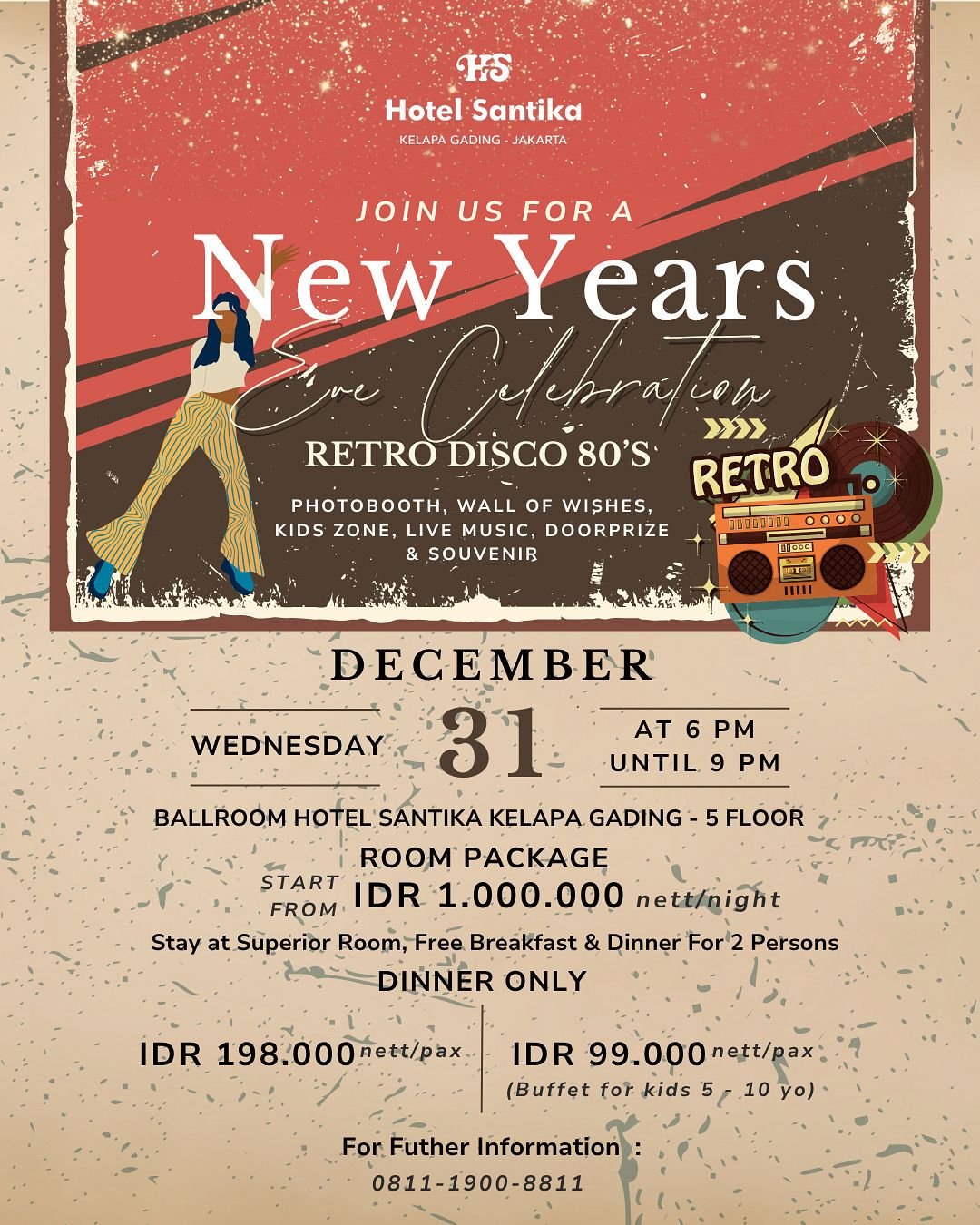 Hotel Santika Kelapa Gading Hadirkan Retro Disco 80’s untuk Rayakan Malam Tahun Baru