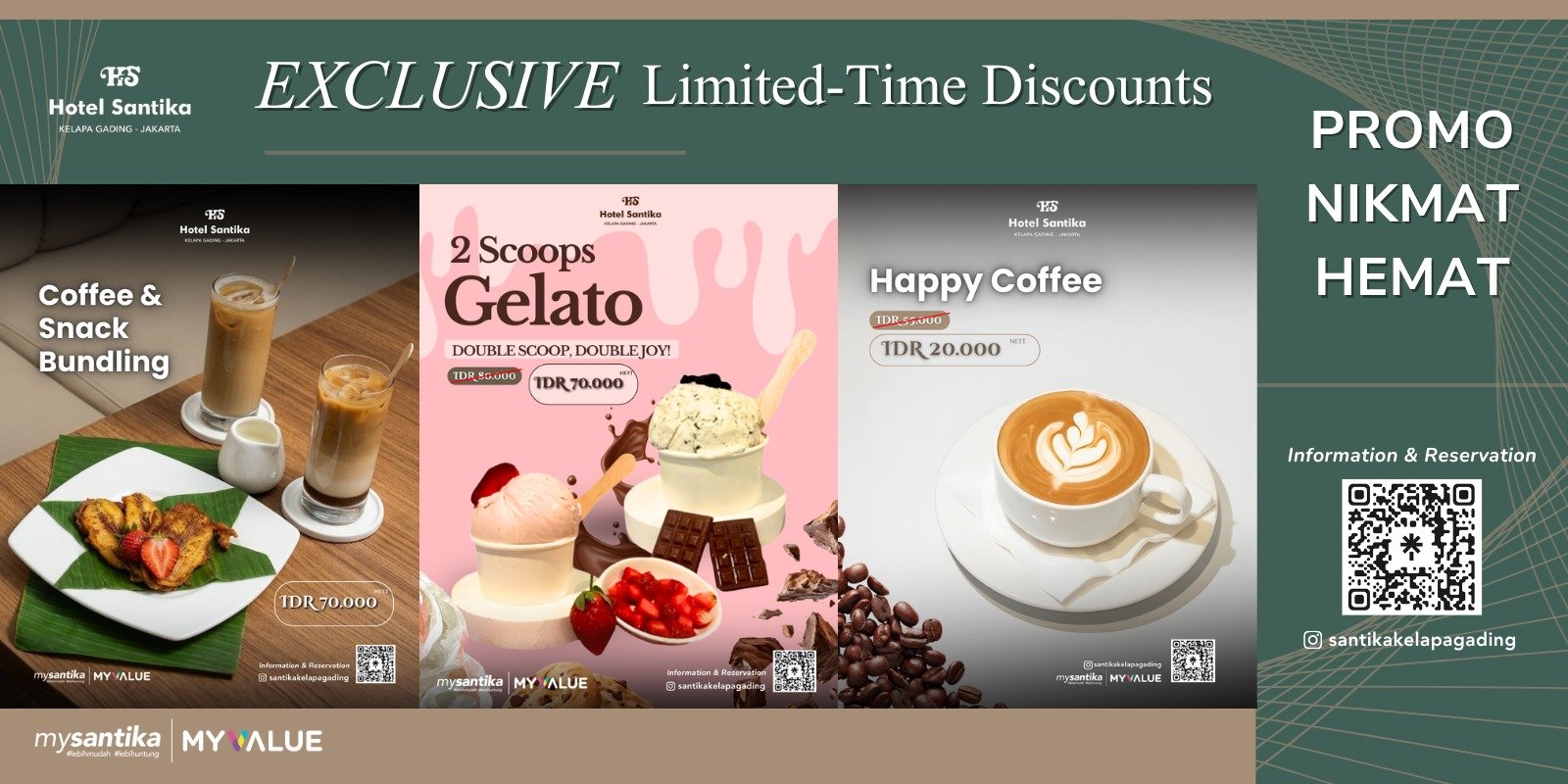 Promo “Nikmat Hemat” Hotel Santika Kelapa Gading, Ngopi Mulai Rp20 Ribu hingga Gelato Premium Lebih Murah