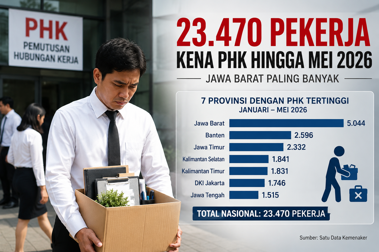 Hingga Mei 2026, 23.470 Pekerja Kena PHK: Jawa Barat Paling Banyak