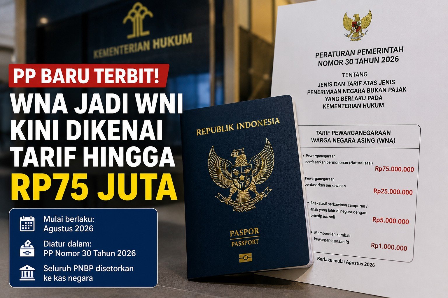 WNA Jadi WNI Kini Dikenai Tarif hingga Rp75 Juta