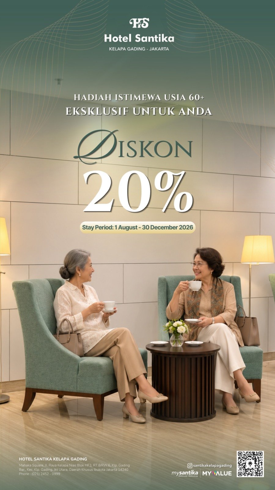 Hotel Santika Kelapa Gading Beri Diskon 20% untuk Lansia Usia 60+, Berlaku hingga 30 Desember 2026