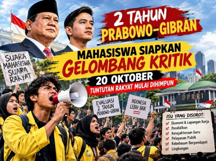 Demo Mahasiswa 20 Oktober 2026 di Jakarta, Ini 5 Tuntutan 2 Tahun Pemerintahan Prabowo-Gibran